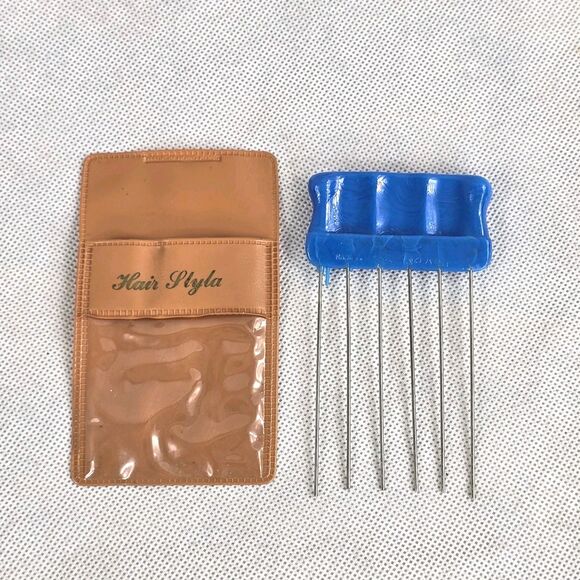 Vintage Styla Hair Pick Styling Comb Travel In Plastic Slip Case Blue Hong Kong - Picture 1 of 7